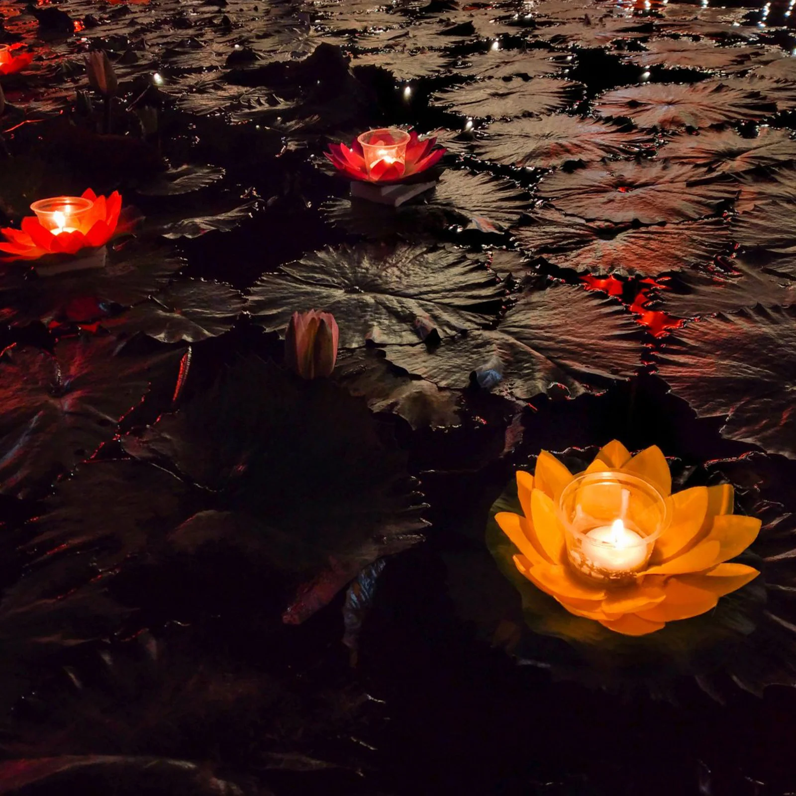 

4Pcs LED Lotus Colorful Durable Artificial Pond Decor NonFading Water Plant Garden Accessories