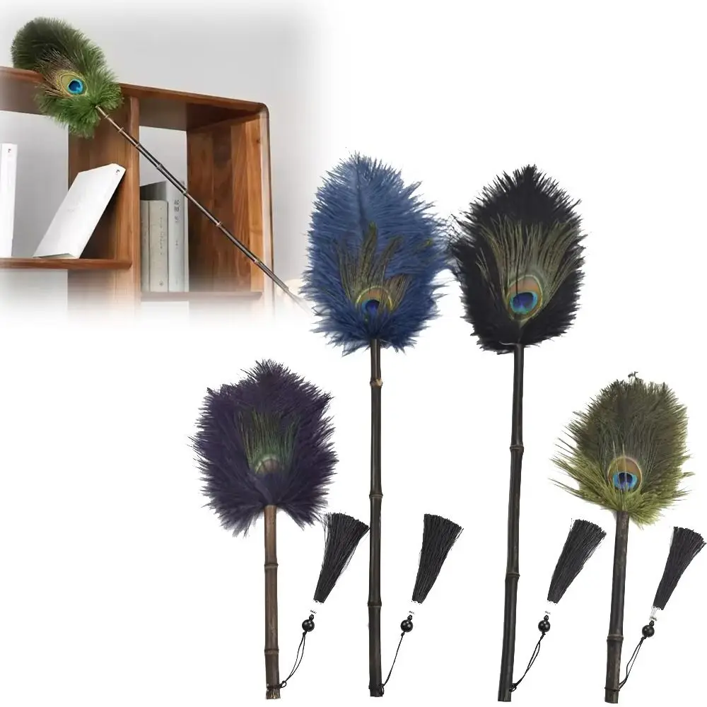 Portable Peacock Ostrich Feathers Duster Brush Multi-function Cleaning Tools Household Dust Sweeping Brushs Handle Anti-static