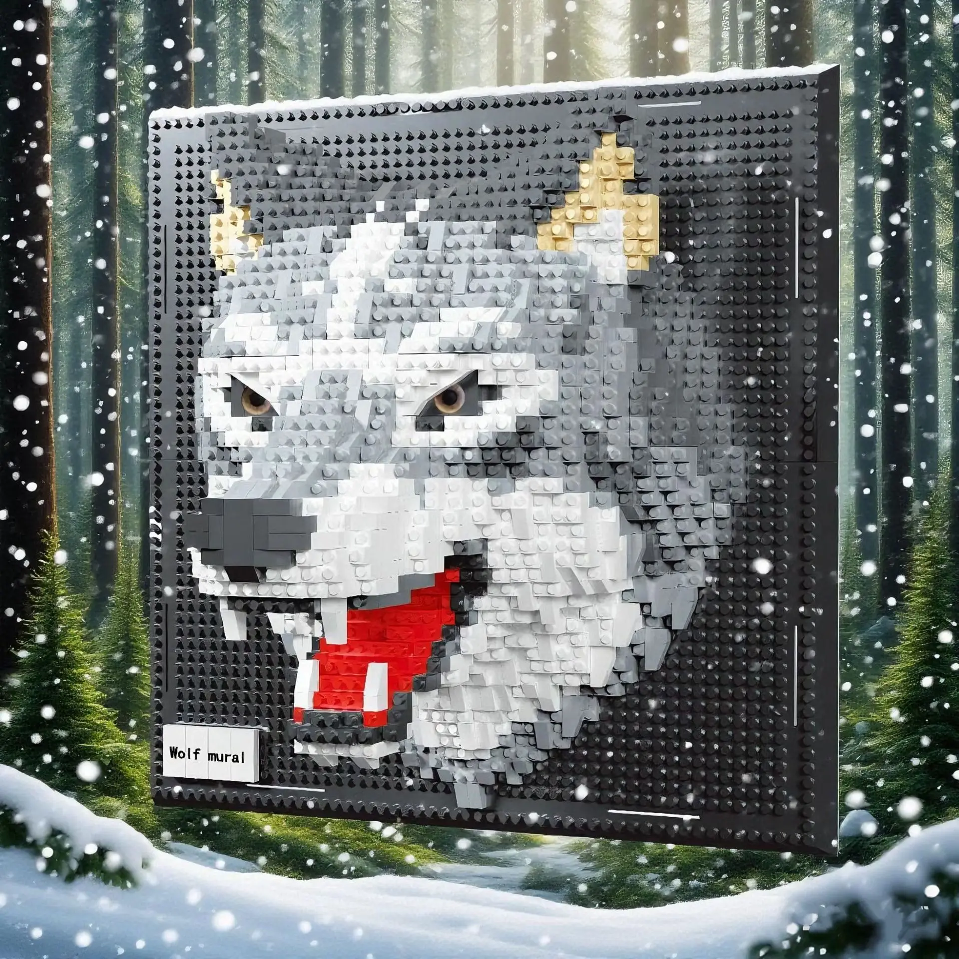 DIY small particle assembly building block toy 3D three-dimensional ornament mural wolf animal