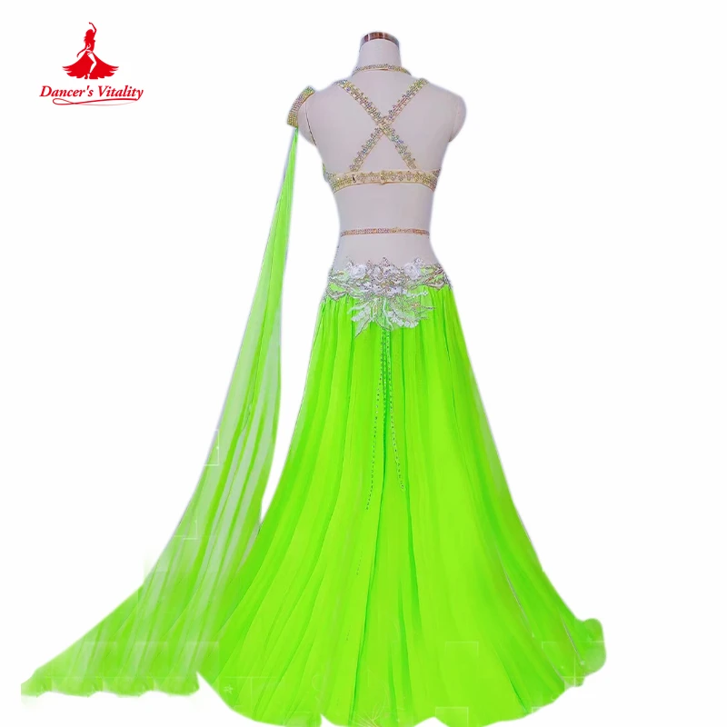 Belly Dance Performance Clothes for Women Customzied Oriental Bra+chiffon Skirt+necklace+arm 4pcs Kids Belly Dancing Stage Wear