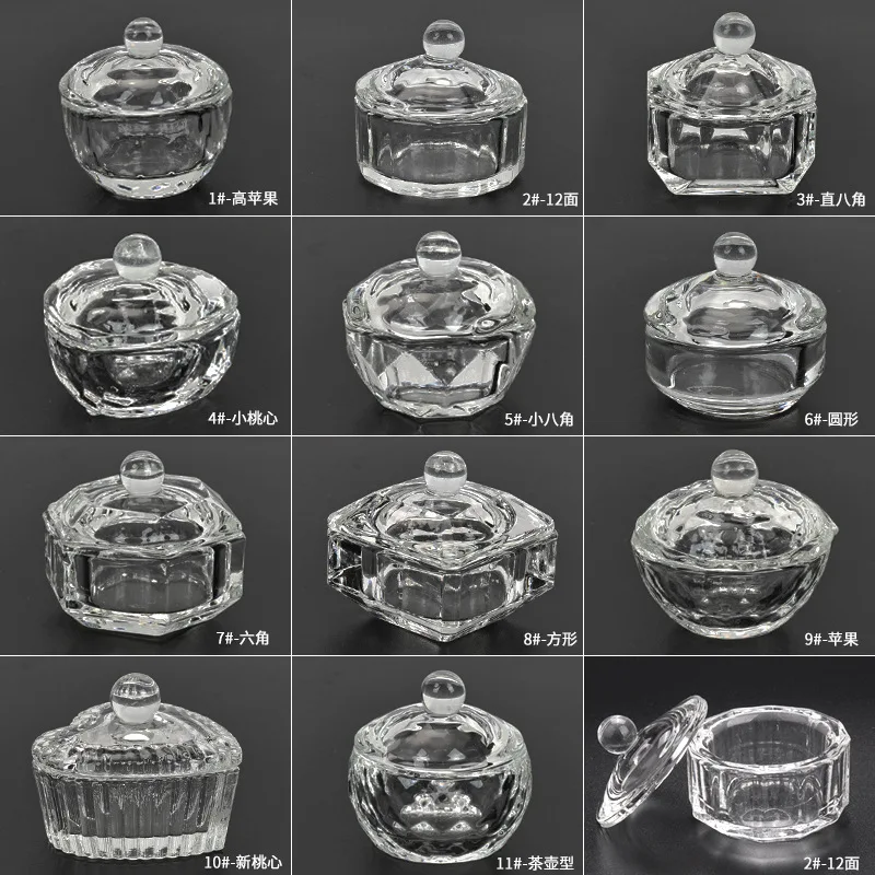 New Nail Art Crystal Glass Acrylic Powder Liquid Nail Cup Dappen Dish Lid Bowl Cup Holder Equipment Crystal Glass Nail Art Tools