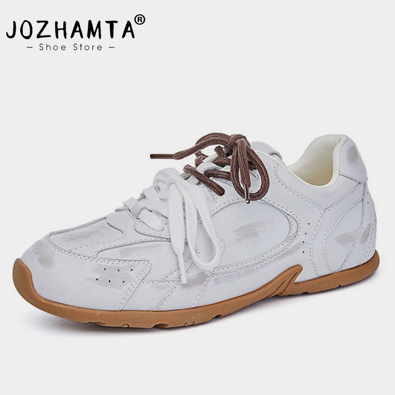 

JOZHAMTA Size 35-40 Women Sneakers Real Leather Breath Comfort Casual Flats Shoes Tennis Athletic Platform Vintage Daily Dress