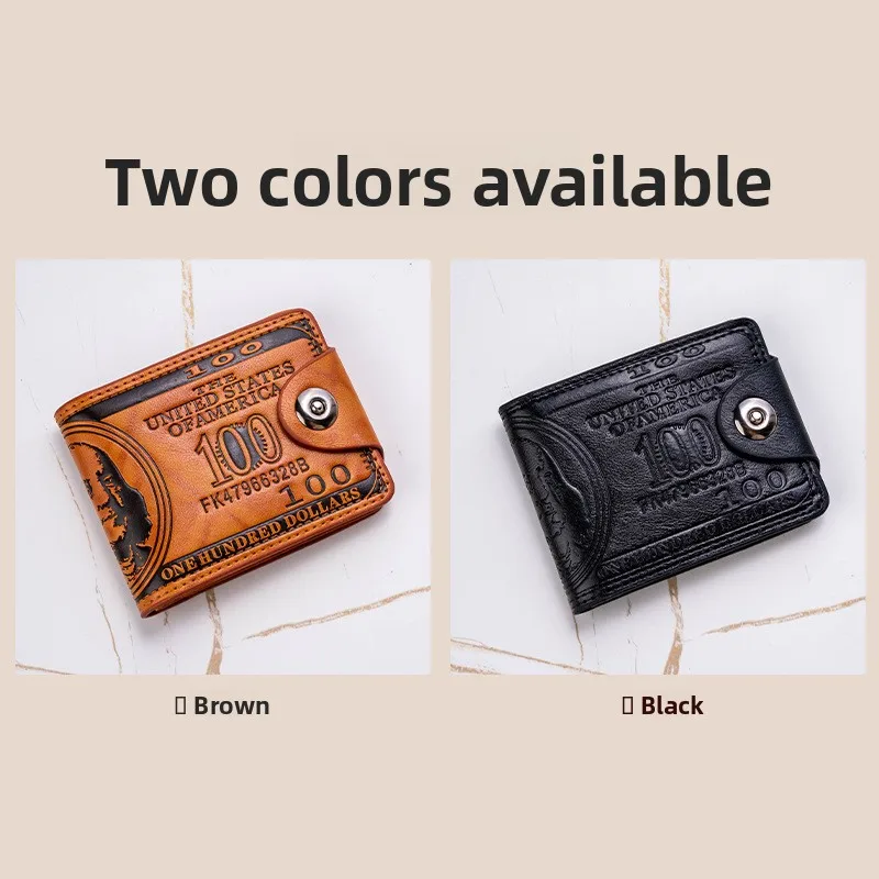 กระเป๋าสตางค์ผู้ชายลายดอลลาร์, กระเป๋าใส่บัตรหลายใบ, กระเป๋าสตางค์แบบสั้นแม่เหล็กปิดผนึก, กระเป๋าใส่เหรียญหนัง PU