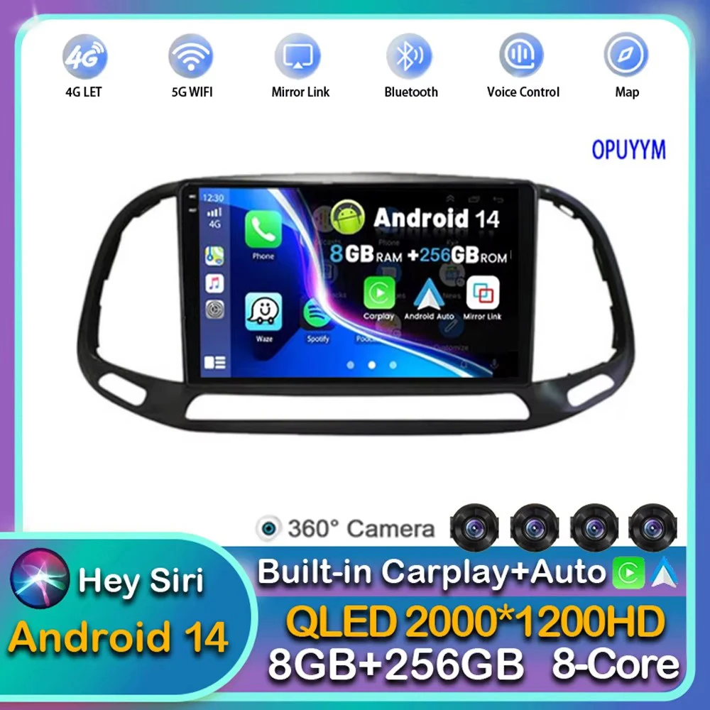 

Автомагнитола Carplay для Fiat Doblo, мультимедийный проигрыватель на Android 14 с GPS, Wi-Fi, 4G, BT, DSP 2016 и камерой для Fiat 2015, 2017, 2018, 2019