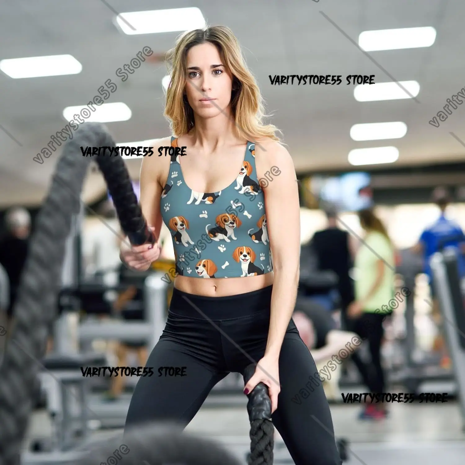 Sports Bras for Women High Support Cute Puppy Dogs Print Running Athletic Workout Crop Tank Top