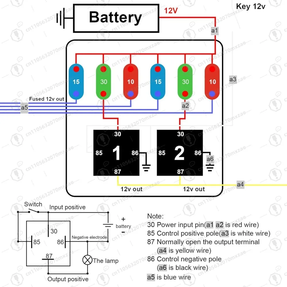 Pudełko na przekaźniki z bezpiecznikami 12V, 2 przekaźniki i 6 bezpieczników nożowych ATC/ATO, blok przekaźnikowy 4-pinowy 80A i zestaw, do samochodów ciężarowych, łodzi, jeporetek