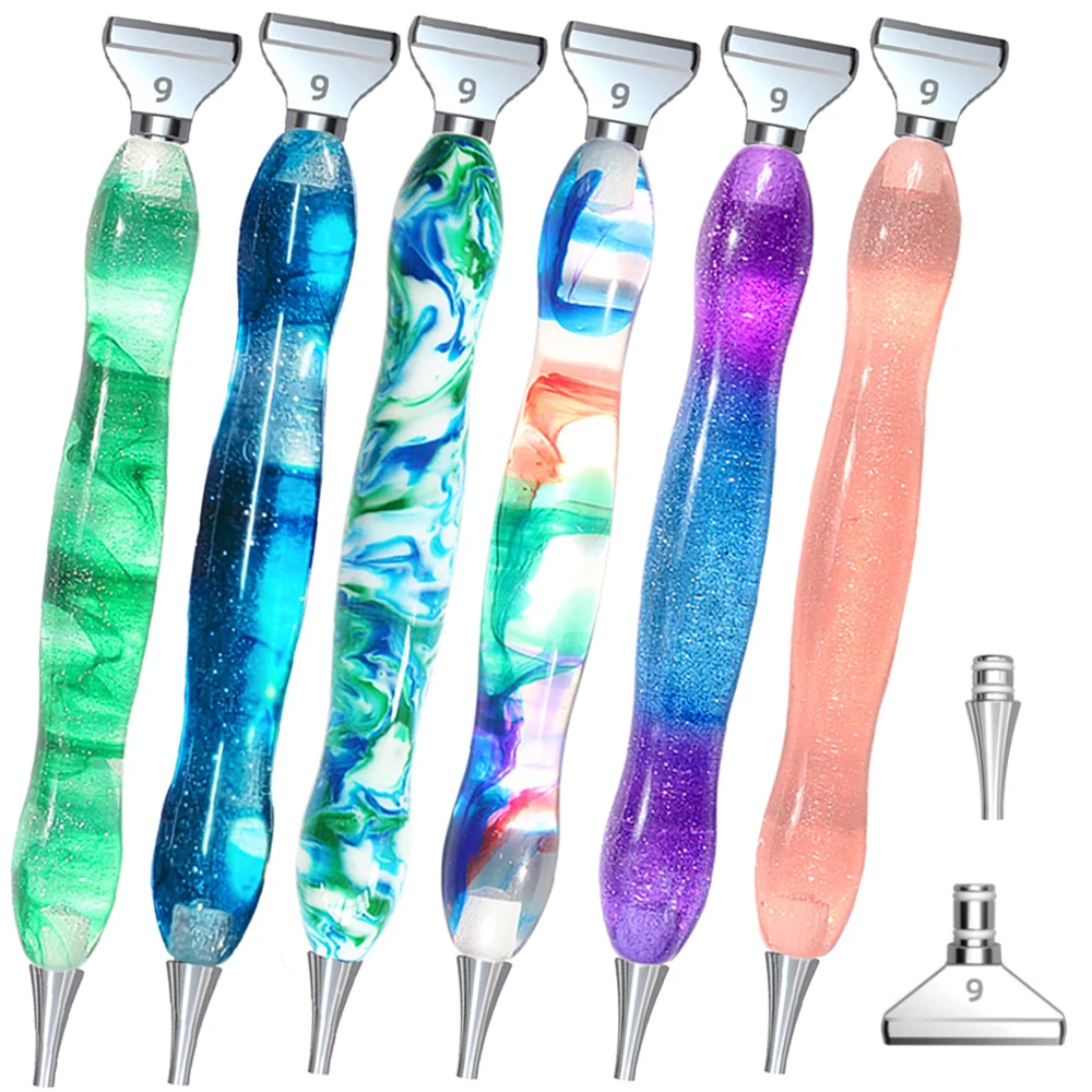 

Ручка для алмазной живописи из смолы с многофункциональным наконечником из нержавеющей стали с резьбой, алмазная художественная ручка для алмазной живописи, дизайн ногтей