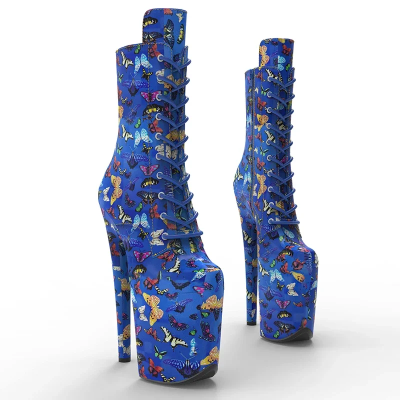 Leecabe 20CM/8 pulgadas PU superior patrón de mariposa zapatos de baile de barra tacones altos bota de baile en barra