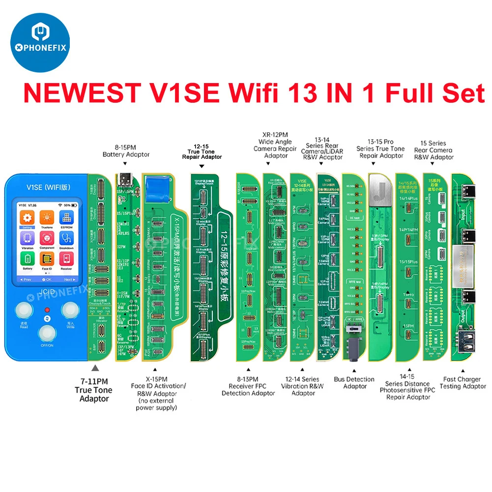 JCID perbaikan baterai sidik jari warna asli LCD fotosensitif ID wajah matriks papan fungsi dengan V1SE untuk iPhone X-15PM