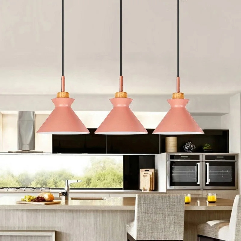 

Kitchen Pendant Light Bedroom Pink Lamp Dinning Room Wood Ceiling Lights Office Lamps Shop Modern Chandelier Lighting Free Bulb