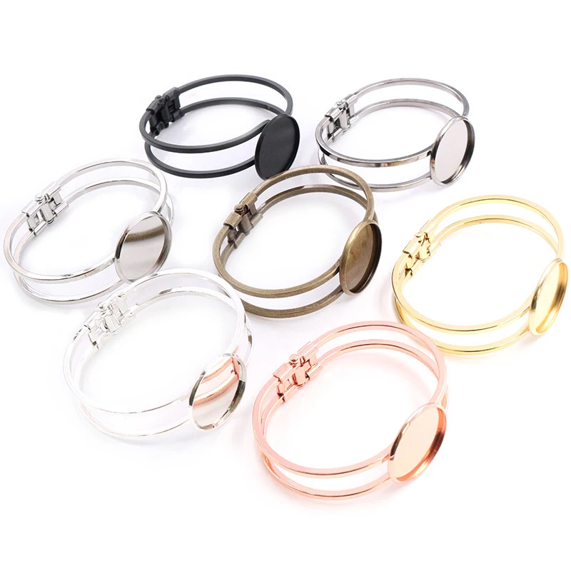 High Quality 20mm 25mm 7 Colors Plated Bangle Base Bracelet Blank Findings Tray Bezel Setting Cabochon Cameo