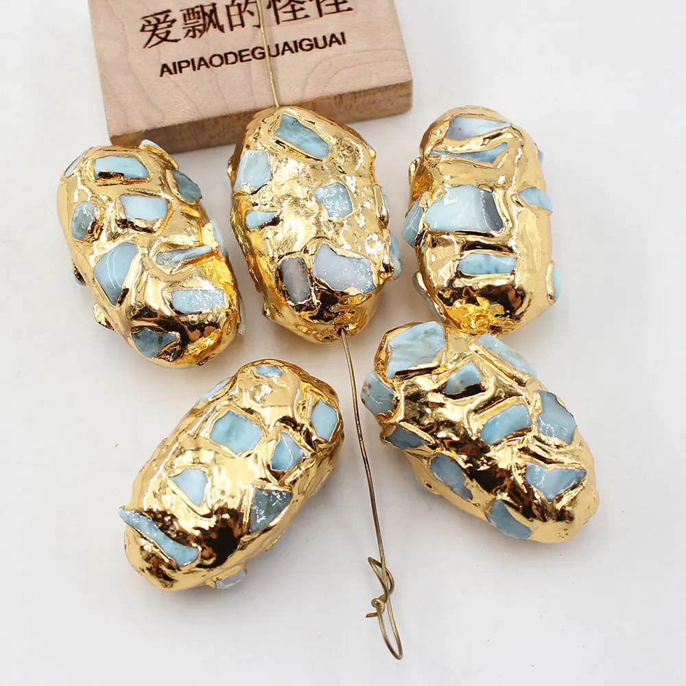 APDGG No096 5 Pcs Big Blue Larimar Spacer Beads For Jewelry making accessories