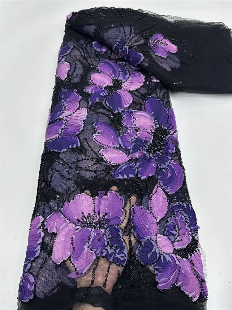 

Африканское кружево с блестками, французский тюль, бусины, кружевная ткань, модная 5-ярдовая вышивка, нигерийская кружевная ткань для свадебного платья