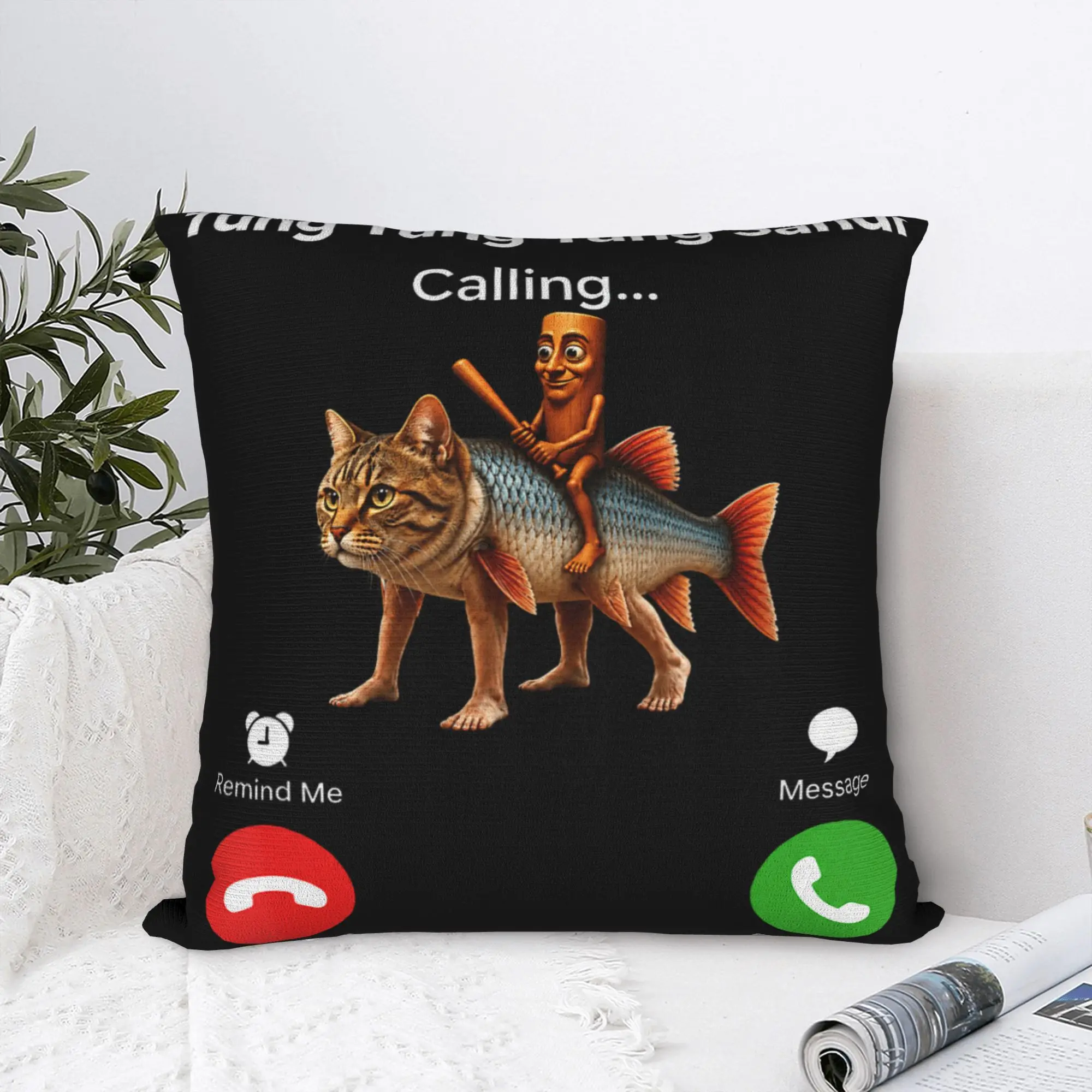 Pillow Cover Tung Sahur Calling Funny Fishing Brainrot Joke  Cute Funny Pillow Case For Living Room Sofa Pillowcases