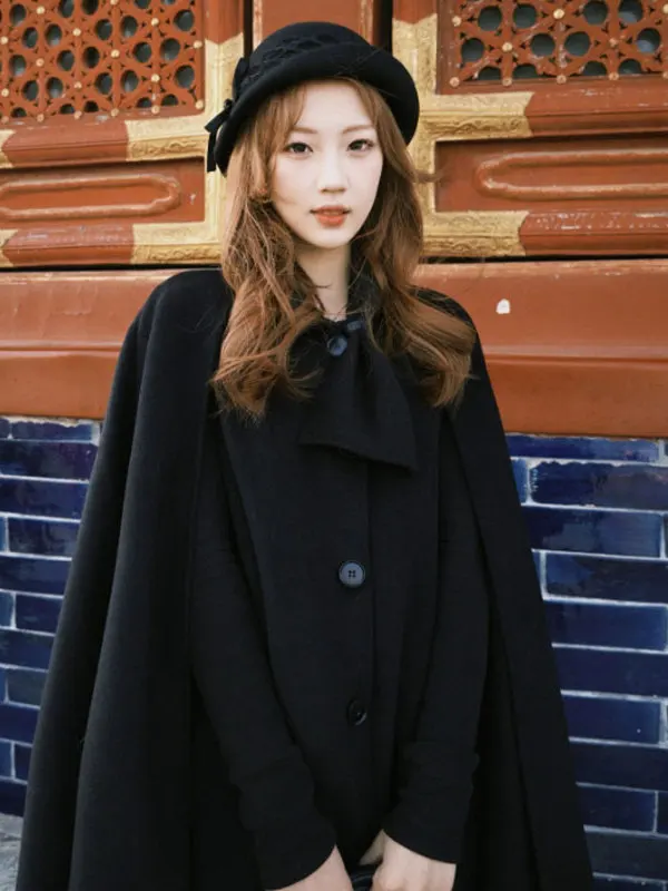

Корейское двустороннее шерстяное пальто в стиле Хепберн с воротником-хомутом и длинными рукавами, зимняя верхняя одежда, модный образ богатой девушки