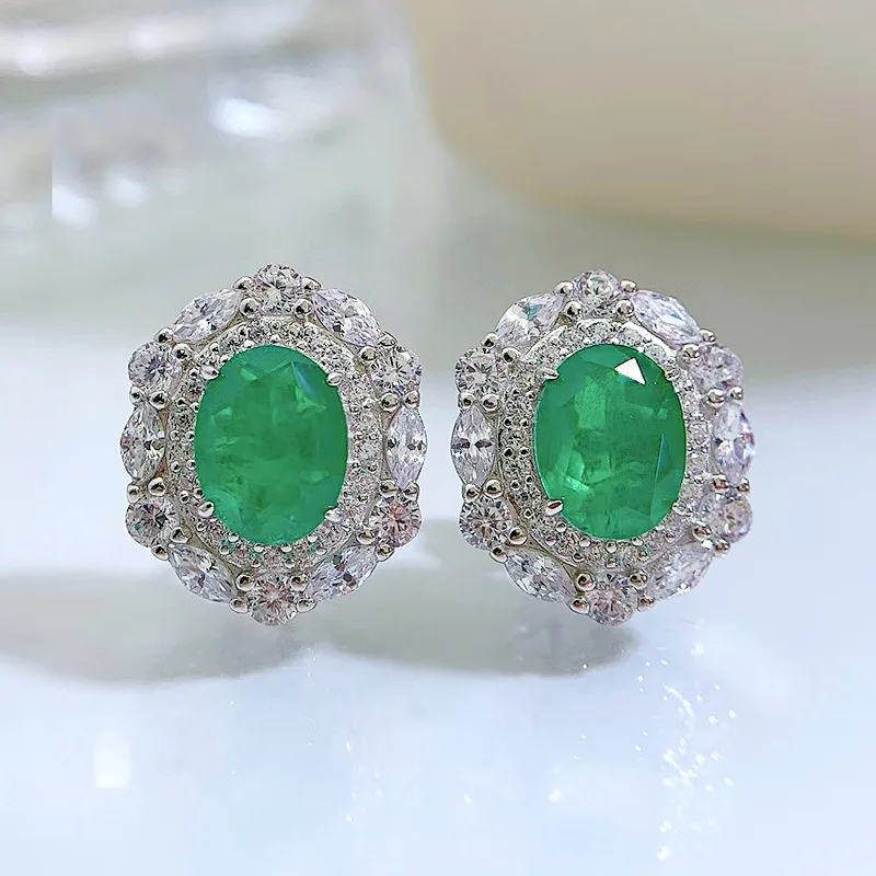 S925 Silver Ear Stud Emerald 7 * 9 Palaiba Versatile Earring Jewelry