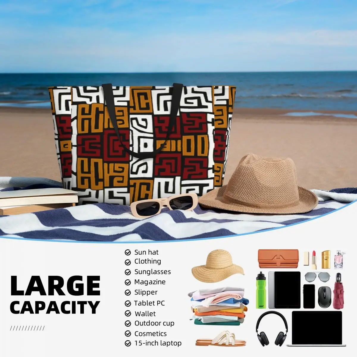Bolso de playa de tela africana Kuba, bolso deportivo para gimnasio, yoga, bolso grande, bolso de viaje para mujer, bolso para actividades físicas.