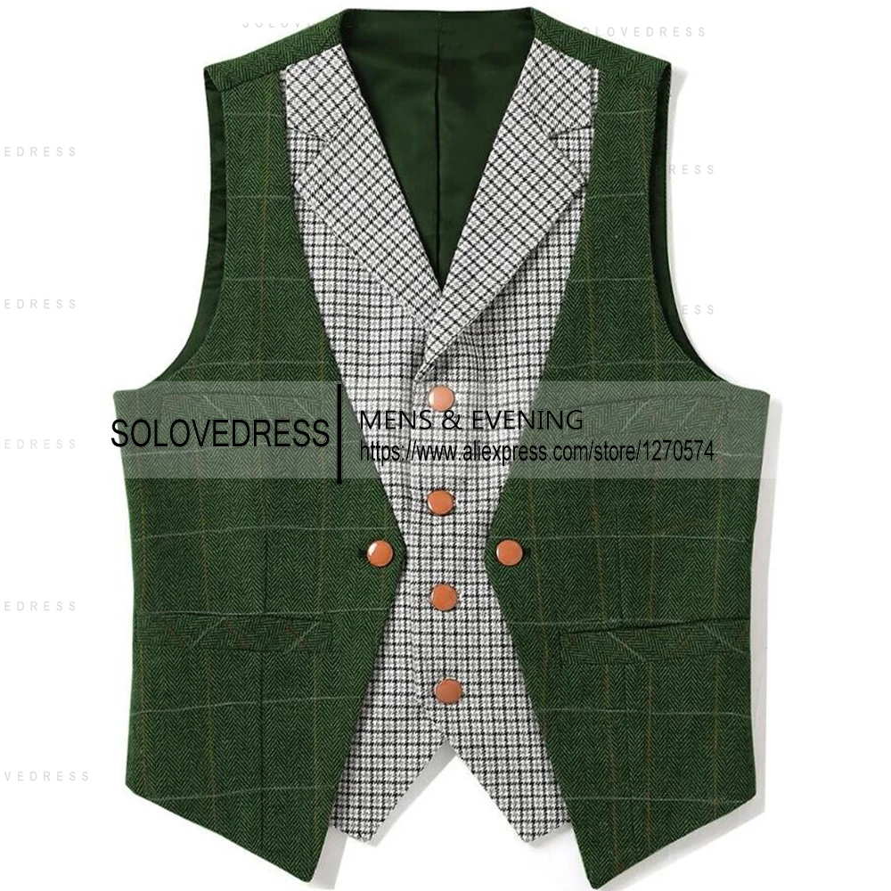 Colete xadrez masculino colar de emenda tweed colete masculino colete de negócios colete de casamento