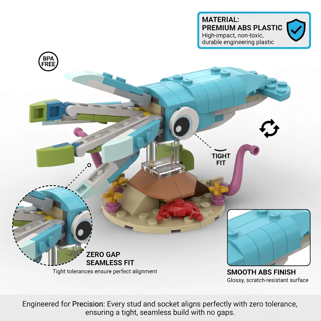 MOC Creative Sea Life Blue Squid Building Blocks Octopus Marine Animal Bricks Model DIY Assembly Toy Kids Birthday Gift