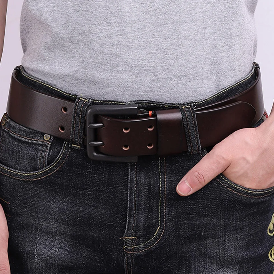 4.3cm Widened Double Needle Buckle Cowhide Leather Belt For Men's Genuine Leather Korean Youth Business Travel Versatile Belt