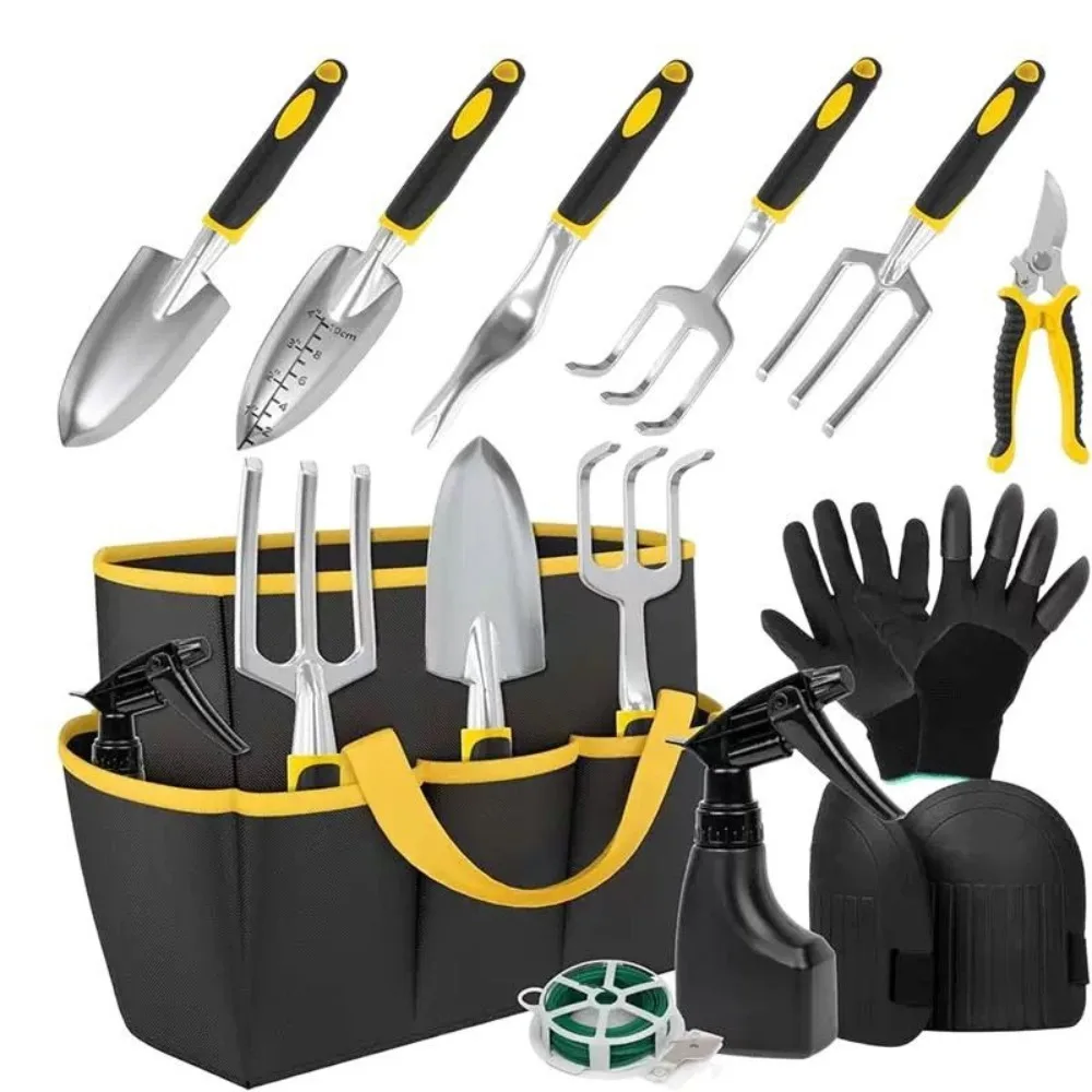 Aluminum Alloy Gardening Tools Set Heavy Duty Rust-Proof Planting Hand Tools Shears Sprayer Flower Weeder Rake Flower Gardening