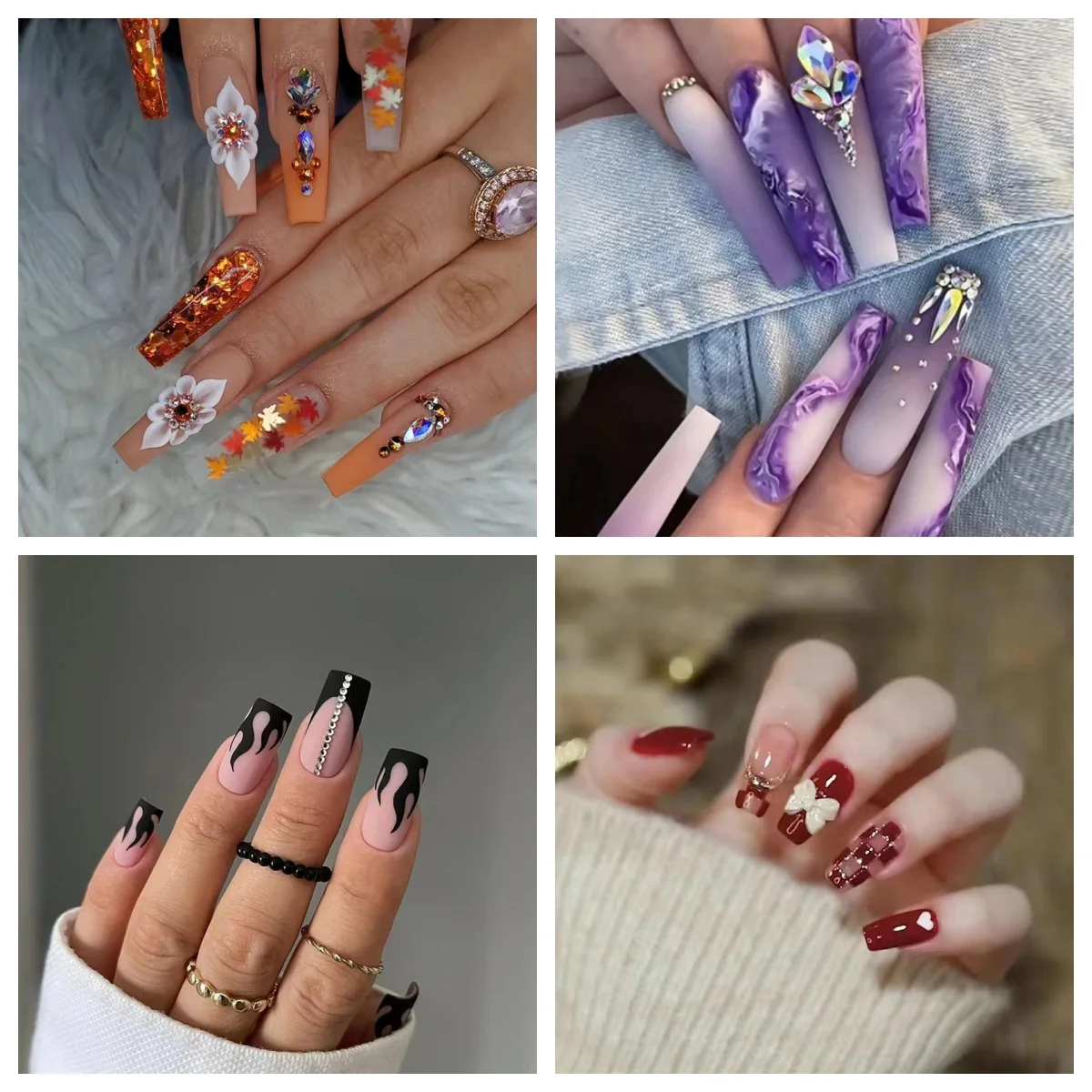 

Press On Nails Kit with Tool Full Set Fake Nails Supplies 24PCS French Tip Nails Press Ons for Women