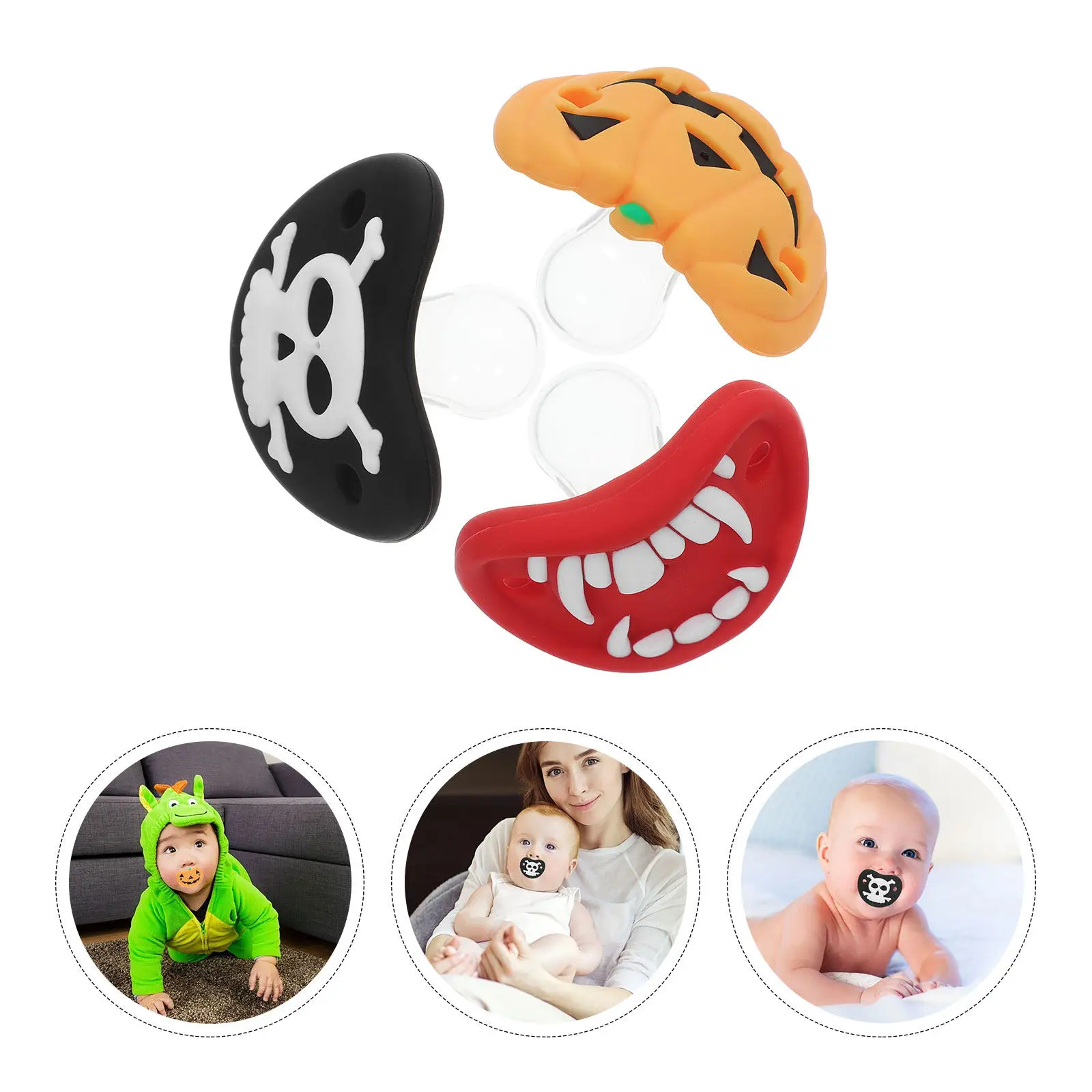 

3Pcs Pumpkin Skull Silicone Baby Pacifier Halloween Design Safe Food Grade Infant Calming Teethers Baby Care Tool