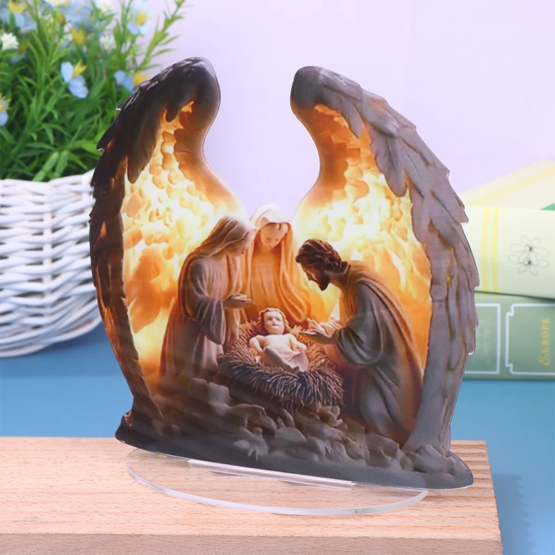 تمثال مشهد ميلاد عيد الميلاد - تمثال أكريليك للعائلة المقدسة لرف الموقد، ديكور قطعة مركزية دينية #5