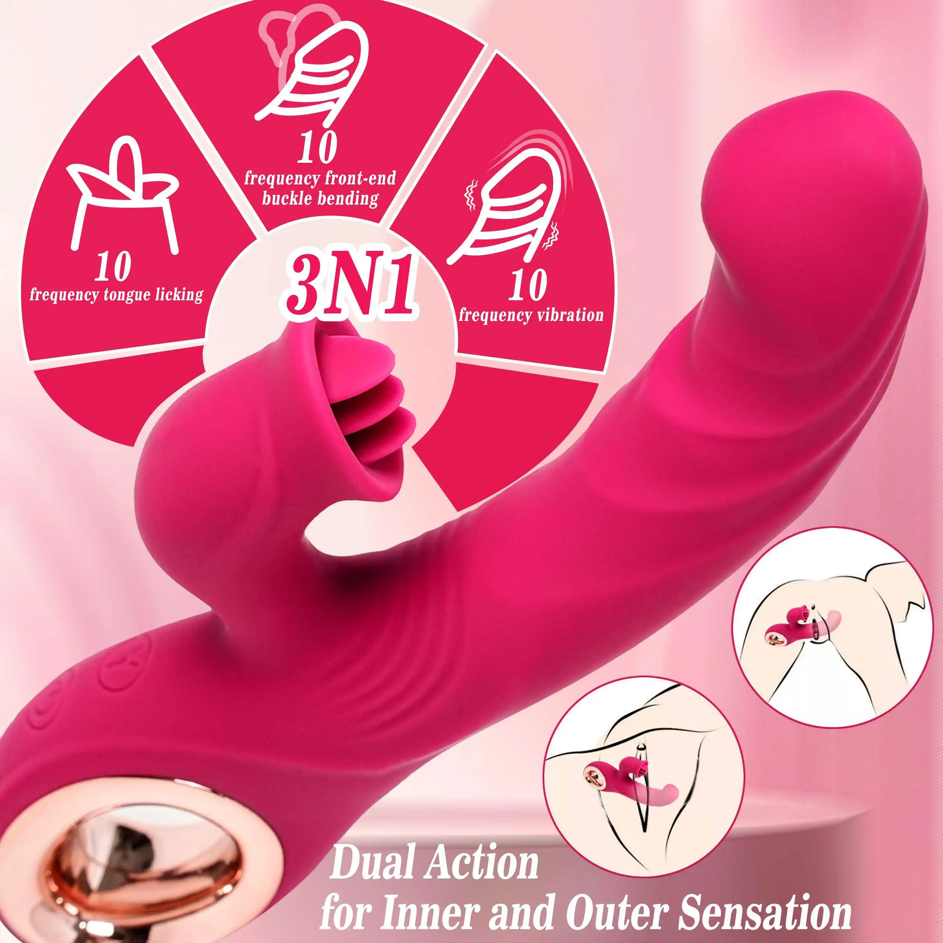 Vibrators Tongue Clitoral Stimulator Dildo with10 Vibrating&Licking Modes Double Rod Vagina Massager Adult Women Sex Toys