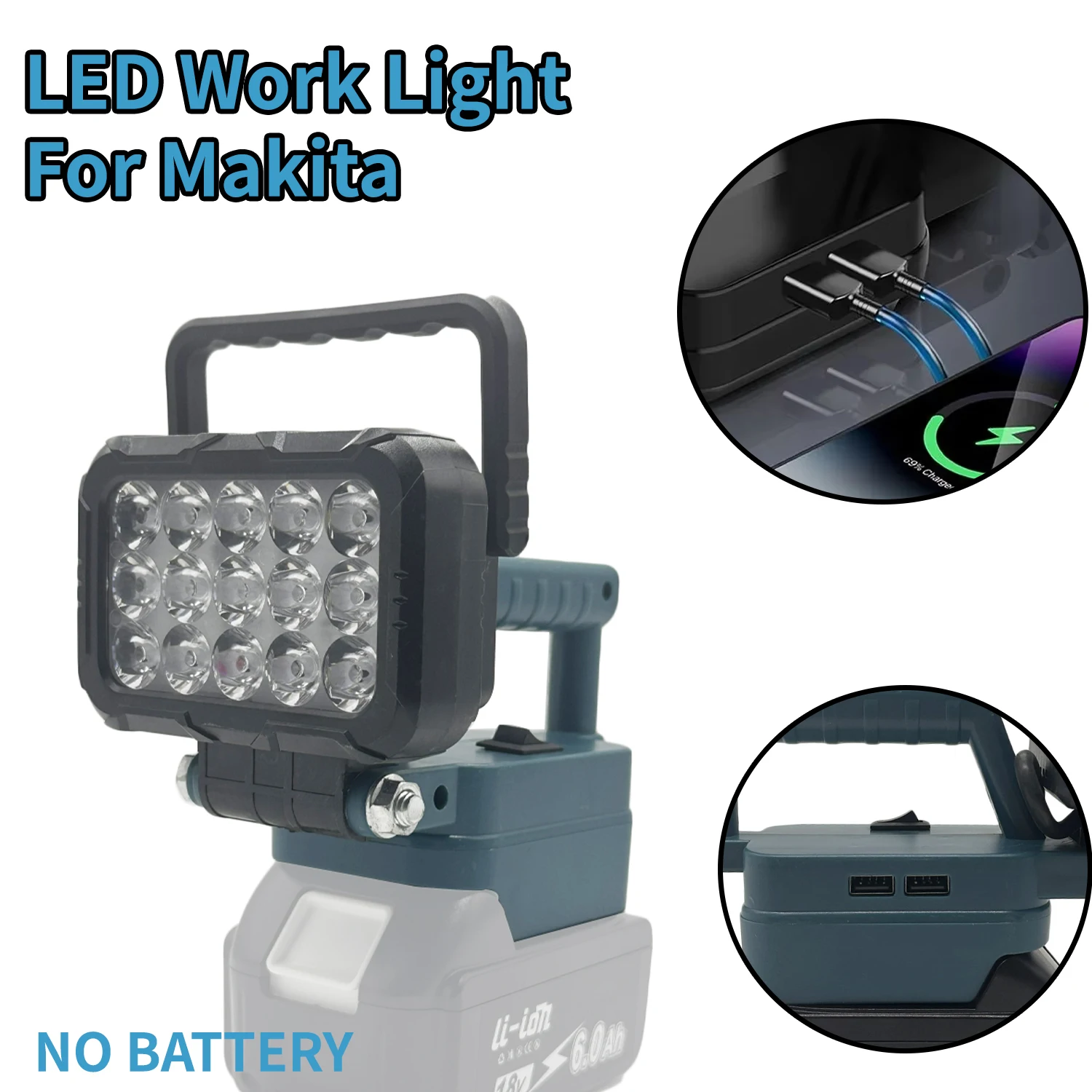 3/4/5/8 inch LED Work Light For Makita 18 V Battery Cordless Camping Lights Portable Flood Lamp Flashlight Power Tool