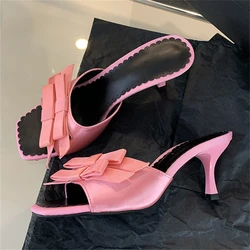 Eilyken 2024 New Arrivals Women Slipper Fashion Bow-knot Thin Heel Open Toe Slip On Dress Elegant Sandal Mules Slides Shoes