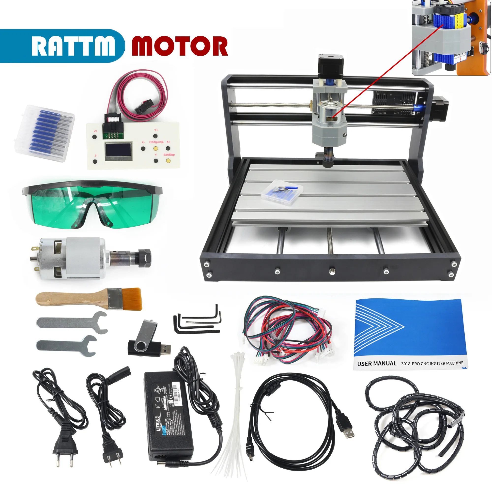 【EU-Lager】 CNC 3018 Pro Holzfräser GRBL ER11 DIY Mini-Graviermaschine für PCB PVC Offline-Controller 1W-10W Lasergravierer