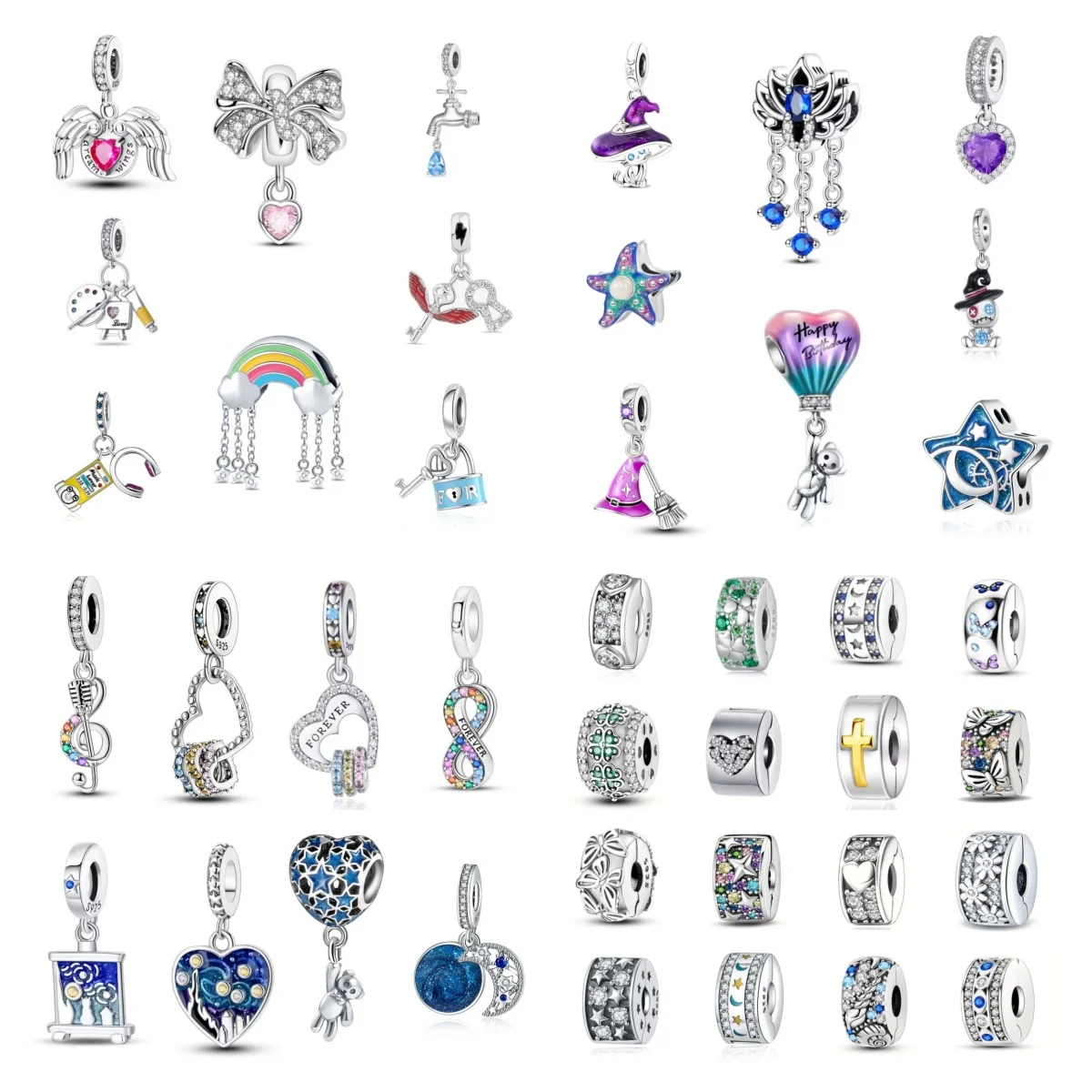 

2025 New 925 Silver Charm Positioning Clip Earphones Color Plate Rainbow Swinging Pendant Fit European Bracelet DIY Accessories