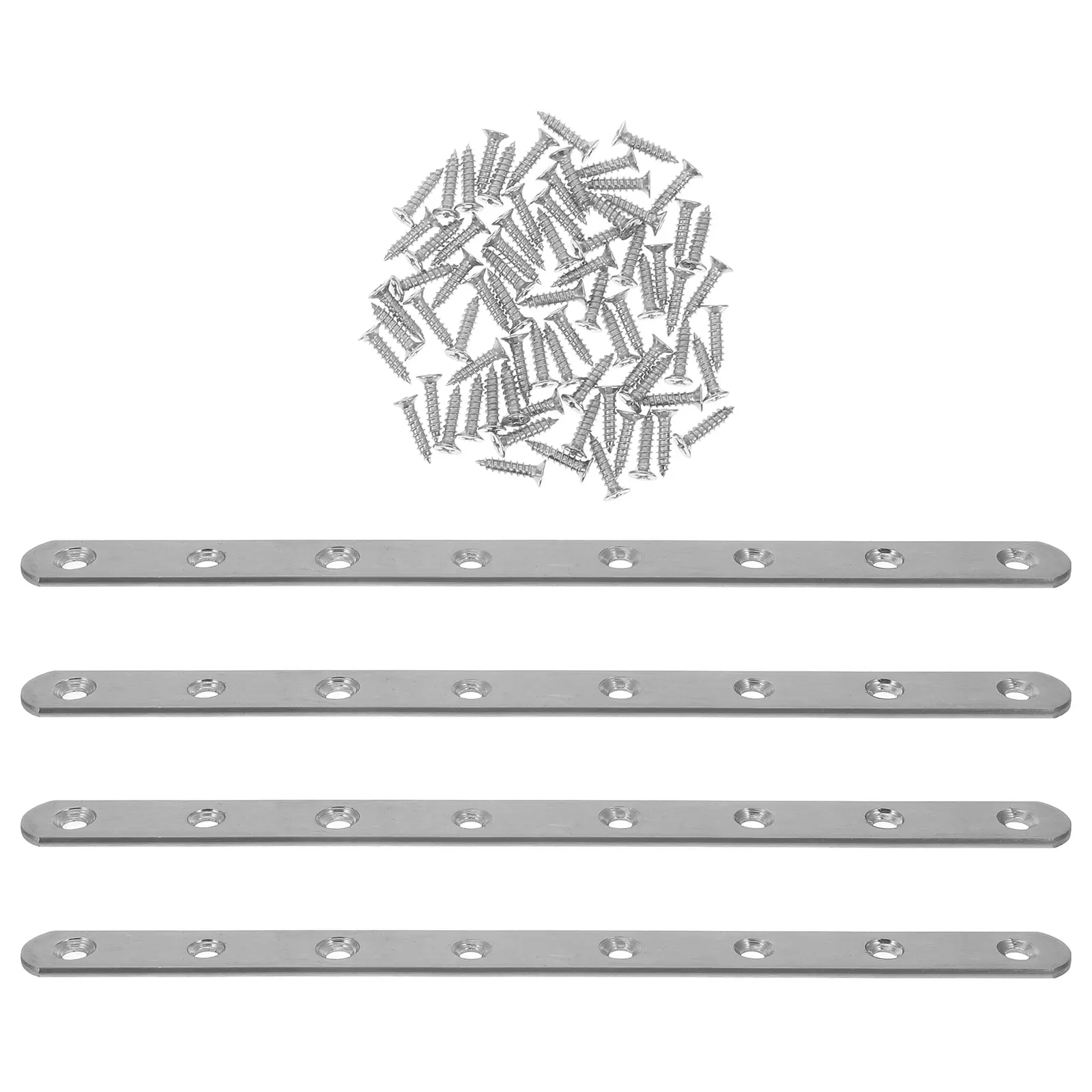 

4 Pcs 245mm Stainless Steel Right Angle Brackets 8 Holes for Wood Repair Support Flat Plate Fixing Screws Included Metal