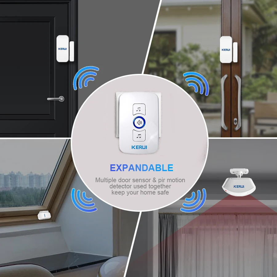 KERUI Drahtlose Türklingel Home Security Willkommen Chime Türklingel Funktioniert mit PIR Bewegungsmelder Türsensor Sound Alarm Ring Button