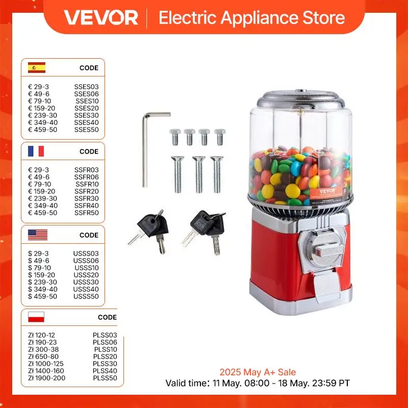 VEVOR Gumball Machine for Kids Candy Vending Machine Bubble Gum Machine Coin Operated Gumball Bank for Toy Balls Candy