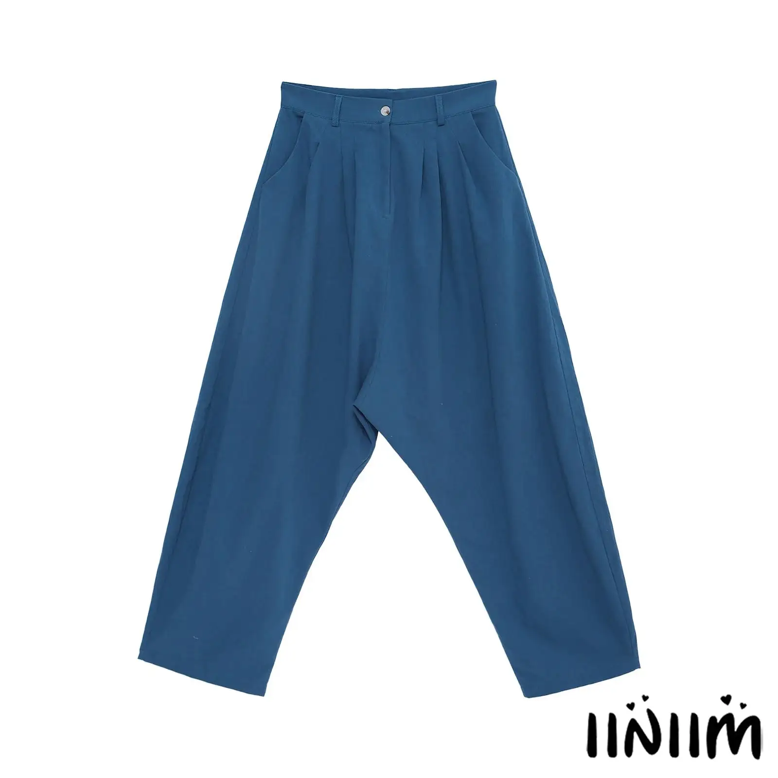 Adult Women Palazzo Harem Pants Drop Crotch Front Pleated Elastic Waist Baggy Pants Casual Barrel Trousers with Side Pockets