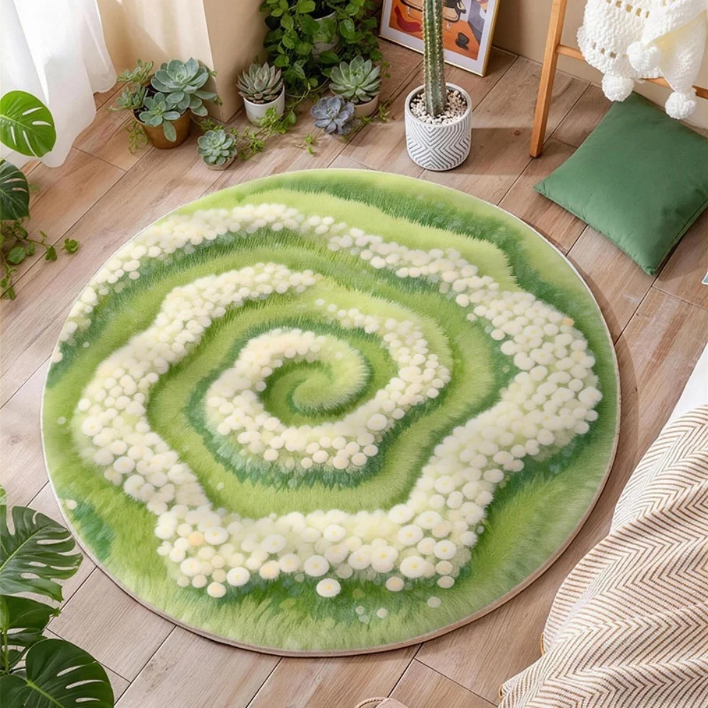 Pastel Swirl Floral Round Printed carpet Whimsical Garden Area Rug For Living Room Bedroom Home Decor Play and Reading Area Rug