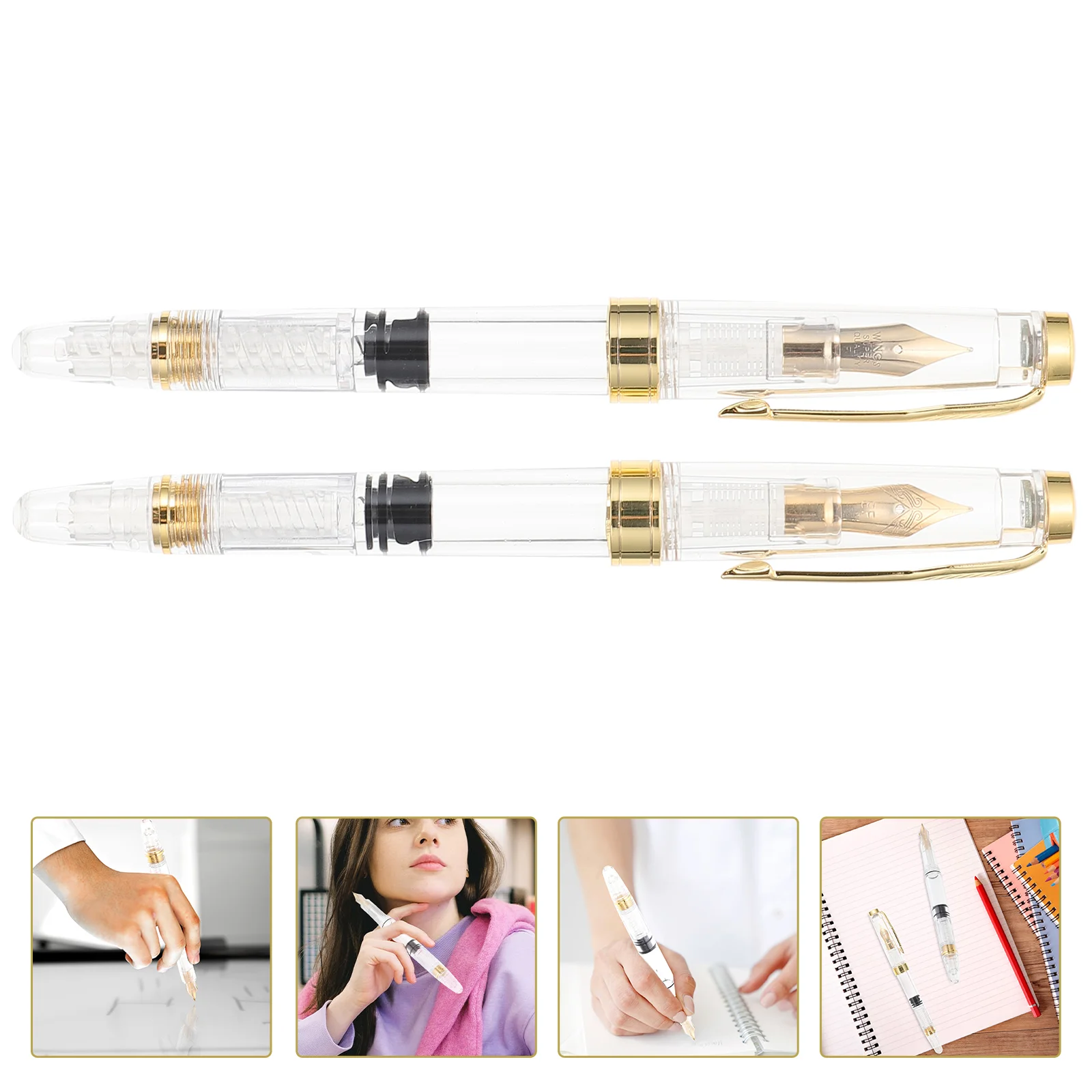 2 Pcs Pen Confident Line Fountain Piston Pens Writing Practice Home Students Abs Calligraphy School
