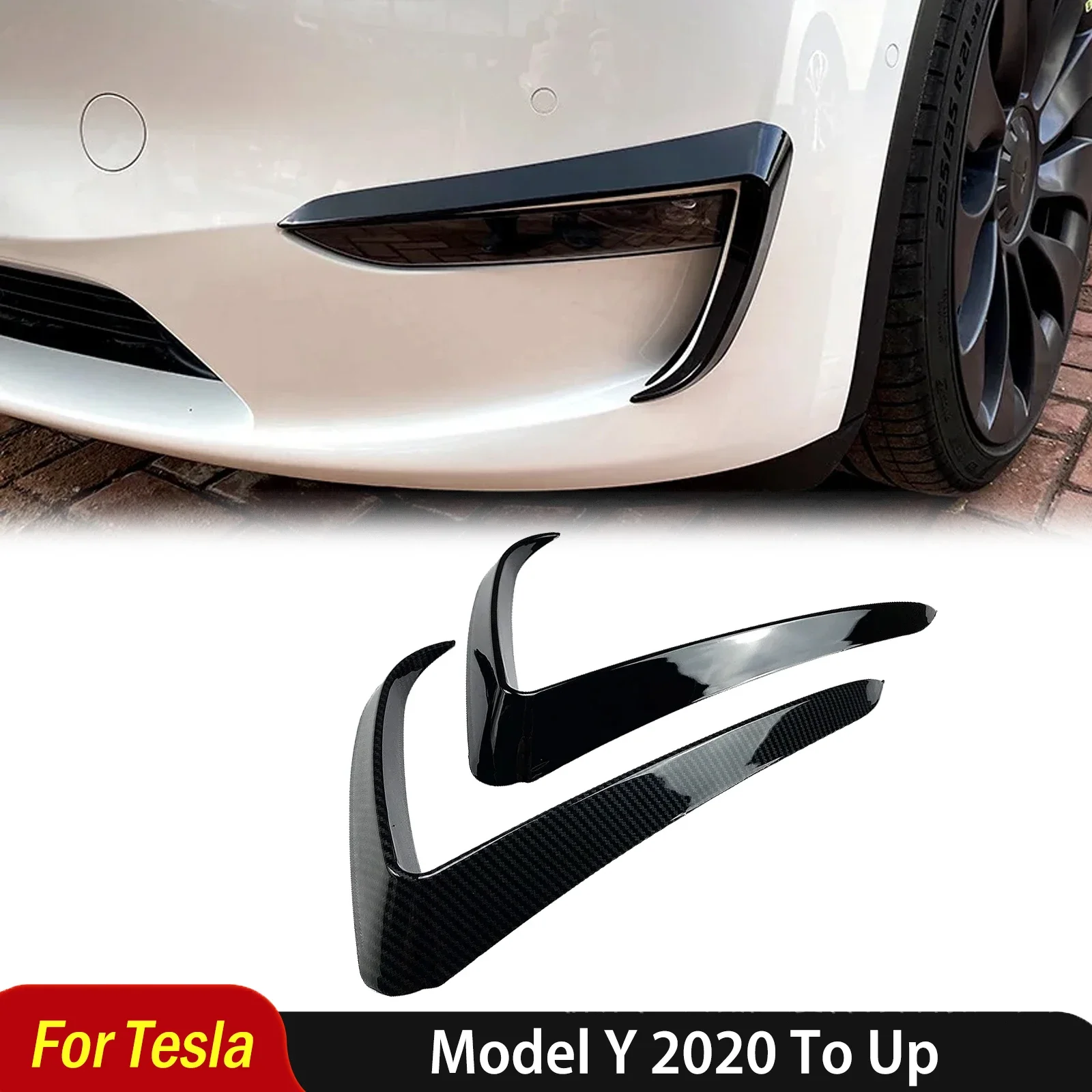 For Tesla Model Y 2020 To Up Front Bumper Spoiler Fog Lamp Hoods Trim Cover Air Knife Splitter Spoiler Tuning Tuning Body Kit