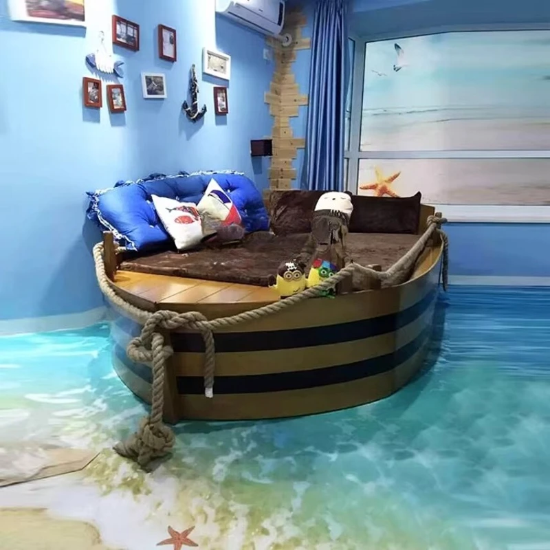 

Children's bed boy with guardrail all solid wood children's furniture 1.5m pirate ship type