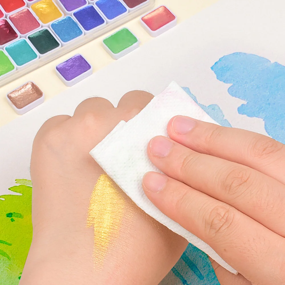 Metallic Pearlescent Solid Watercolor Paint Set Portable Water Color Pigment Easy Clean For Scrapbook Hand Painting Body Makeup