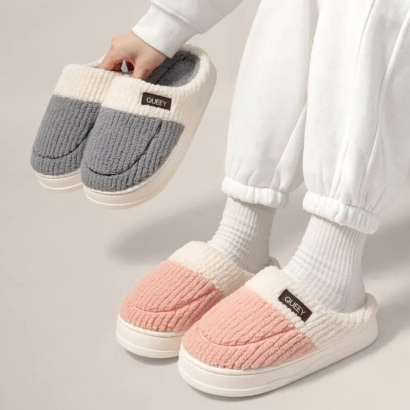 Feslishoet Women Winter Home Thick Slippers Non Slip Soft Winter Warm House Fuzzy Fluffy Slippers Indoor Bedroom Outdoor Shoes