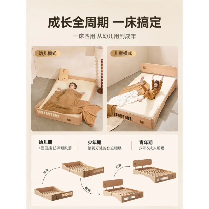 Small apartment bed Montessori solid wood retractable pull-out platform bed