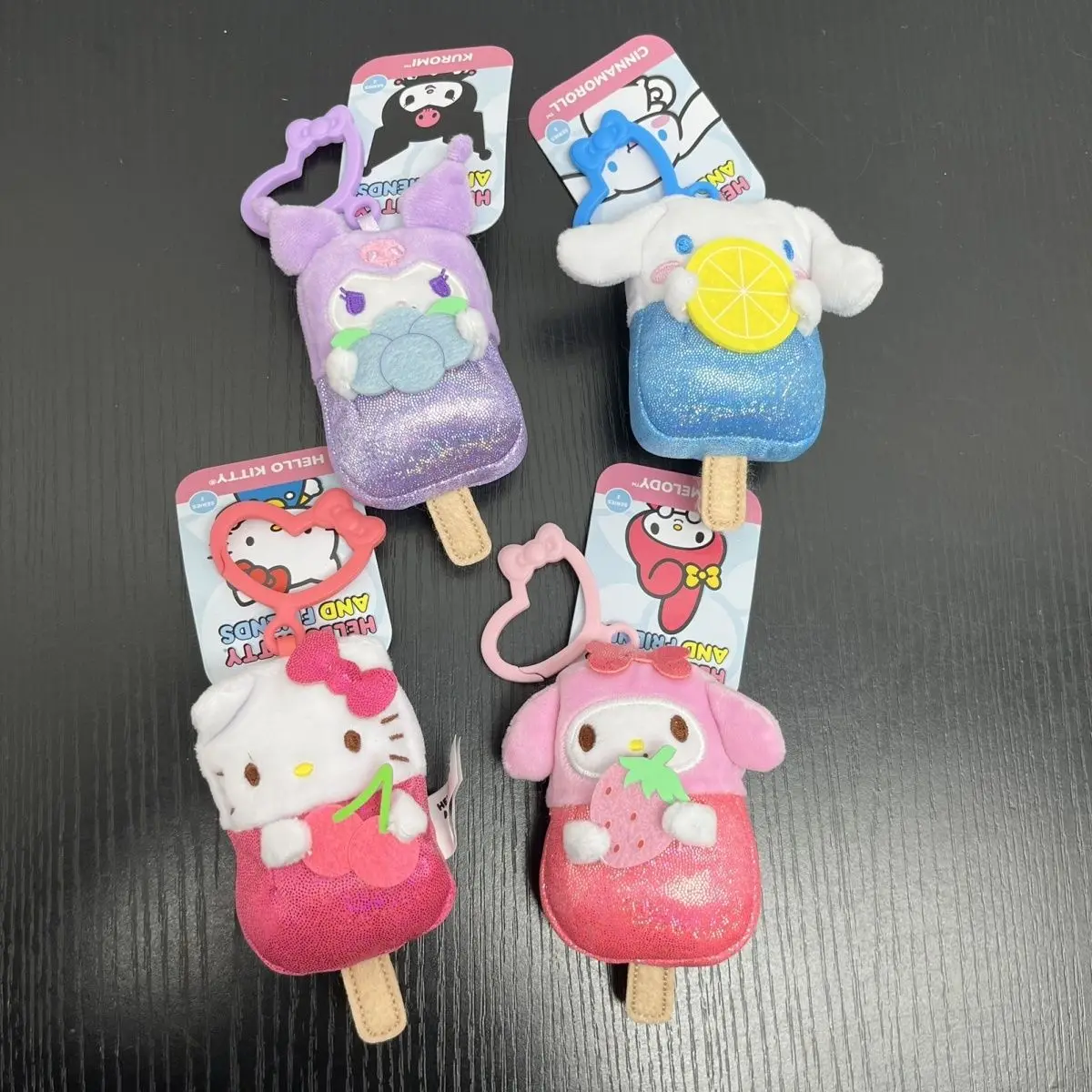 Sanrio Hello Kitty Cross-Dressing Summer Glitter Fruit Popsicle Modeling Plush Keychain Backpack Pendant Car Key Decoration Gift