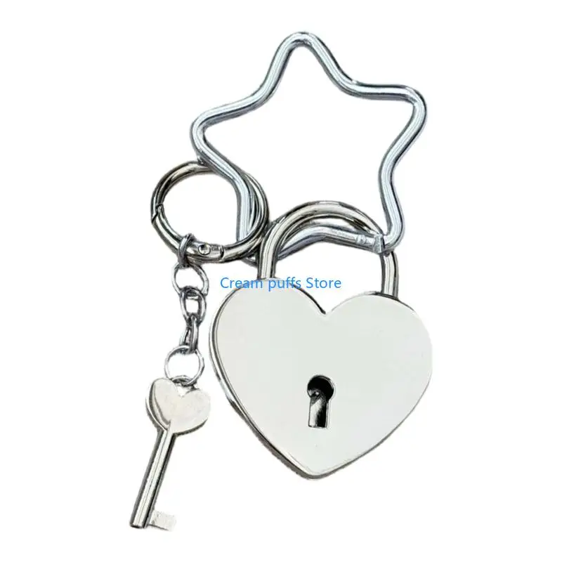 50LE Elegant Love Lock Keyring With Adorable Star Attachment Fashion Bag Charm Holder For Handbag Decoration