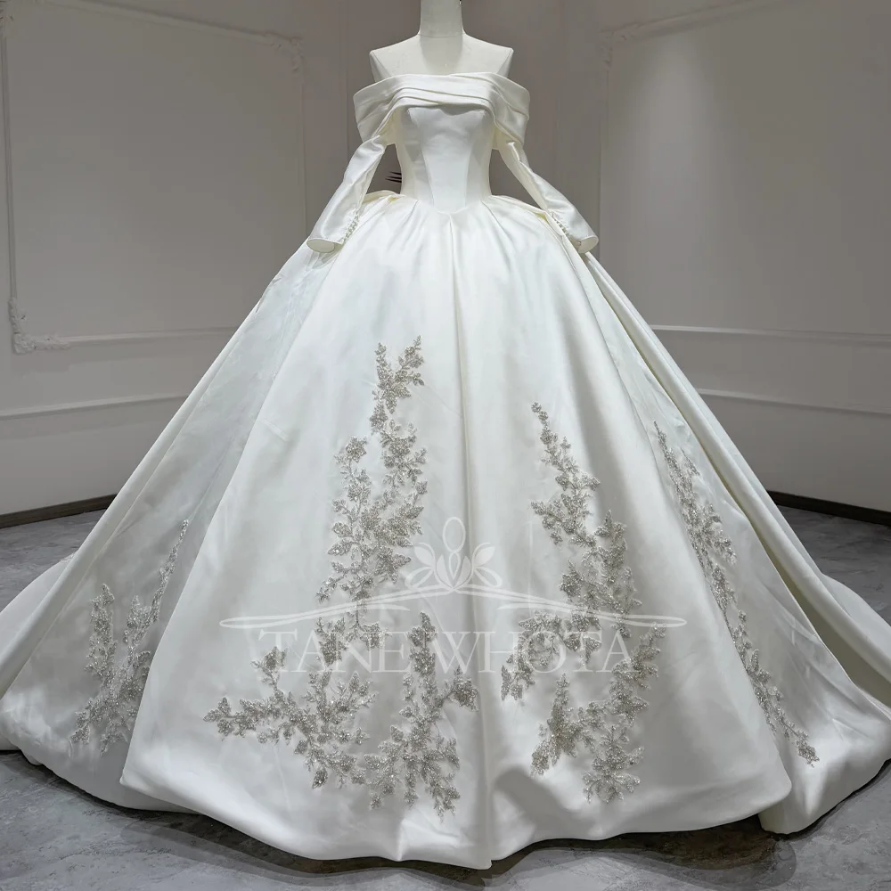 

Настраиваемое свадебное платье без бретелек с вышивкой блестками и длинными рукавами на шнуровке сзади для гражданской церемонии Vestido De Noiva