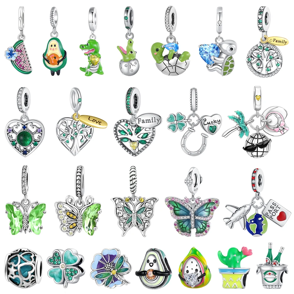 

Original 925 Sterling Silver Avocado Snapping Turtle Family Tree Butterfly Green Beads Charms for Pandora Bracelet Jewellery