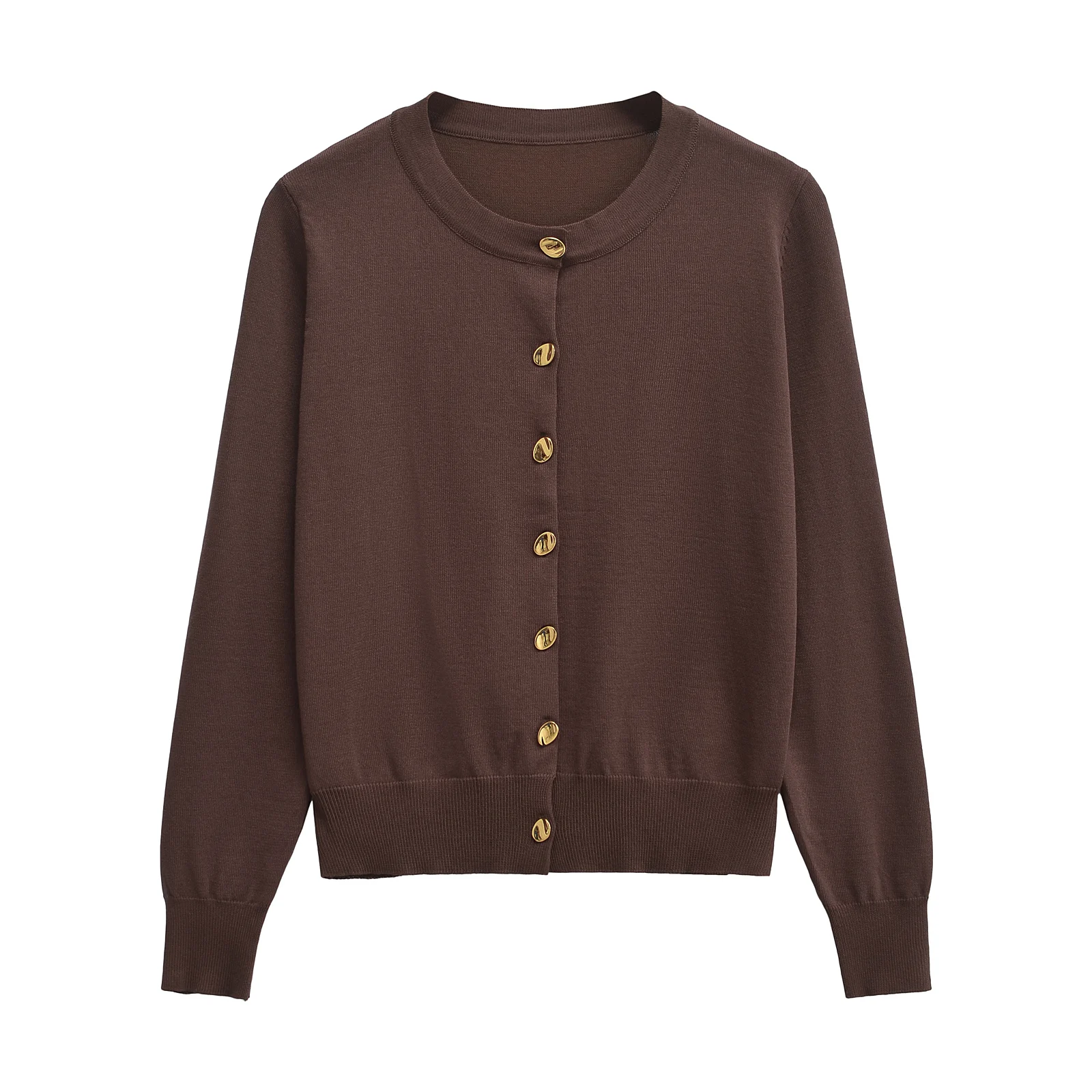 

JNLEAOG Autumn New Faionable Cotton Buttoned Gold Trimmed Simple Design Women's Outerwear Street Sle Long Sve round Ne
