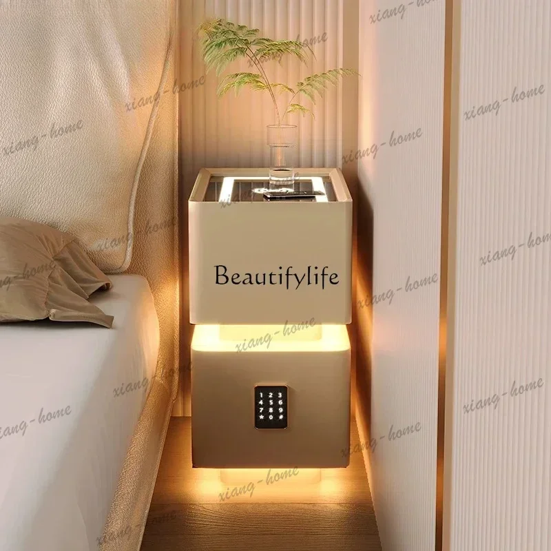 LD  extremely narrow smart bedside table solid wood small mini cabinet with lock